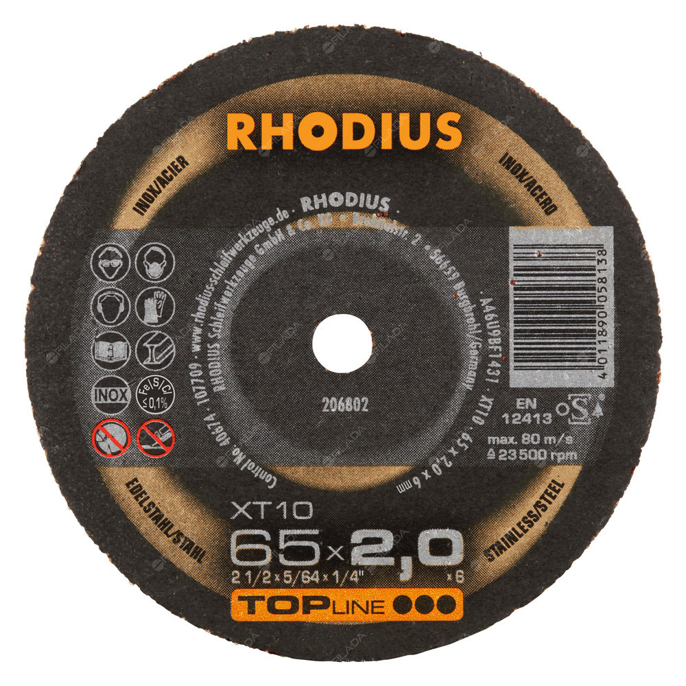 RHODIUS řezný kotouč XT10 MINI 65x2,0x6 TOPline na ocel a nerez -  RHODIUS řezný kotouč XT10 MINI 65x2,0x6 TOPline na ocel a nerez 206802