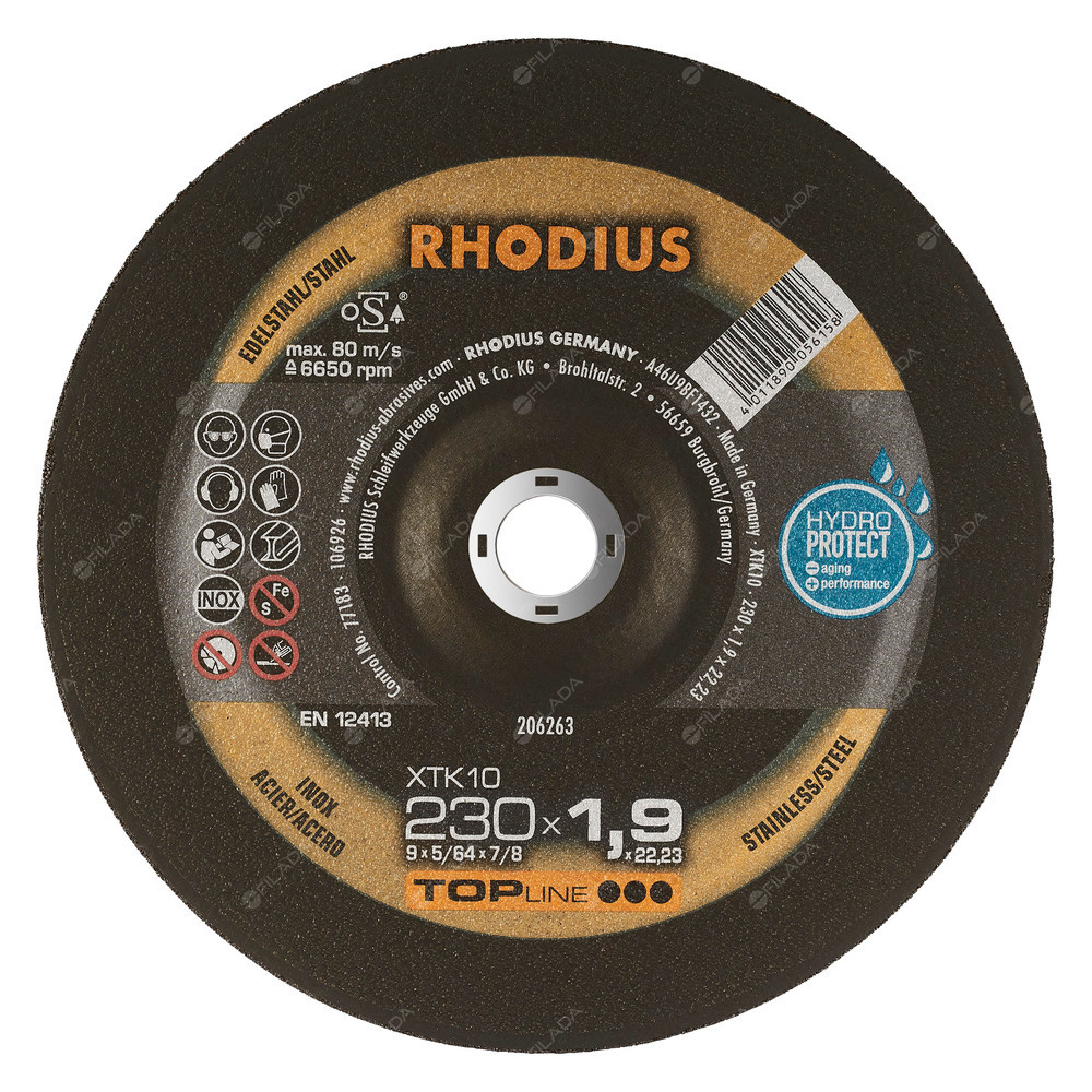 RHODIUS řezný kotouč XTK10 230x1,9x22 TOPline na nerez - RHODIUS řezný kotouč XTK10 230x1,9x22 TOPline na nerez 206263