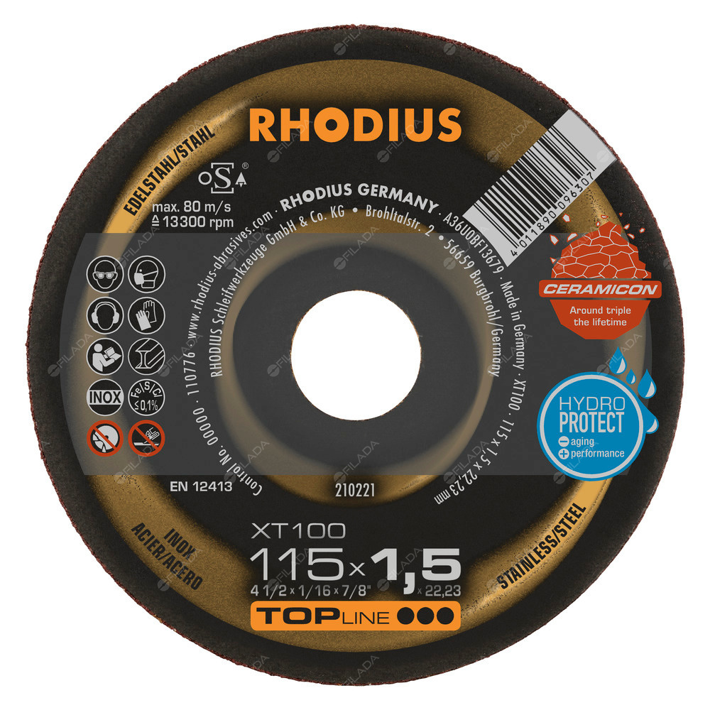 RHODIUS řezný kotouč XT100 115x1,5x22 CERAMICON na nerez 210221