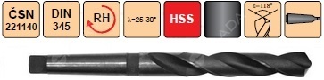HSS vrták pasivovaný Morse kužel (Mk I Ø 4,20mm - 14,00mm)