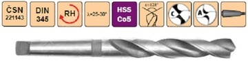 HSSCo5 vrták vybrušovaný Morse kužel (Mk III Ø 23,50mm-31,50mm)