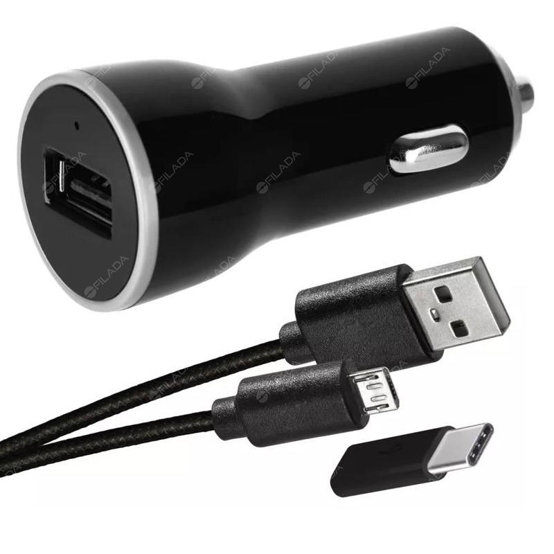 EMOS adaptér do auta 2,1A +micro USB kabel+USB-C redukce V0219 - 1704021900f3