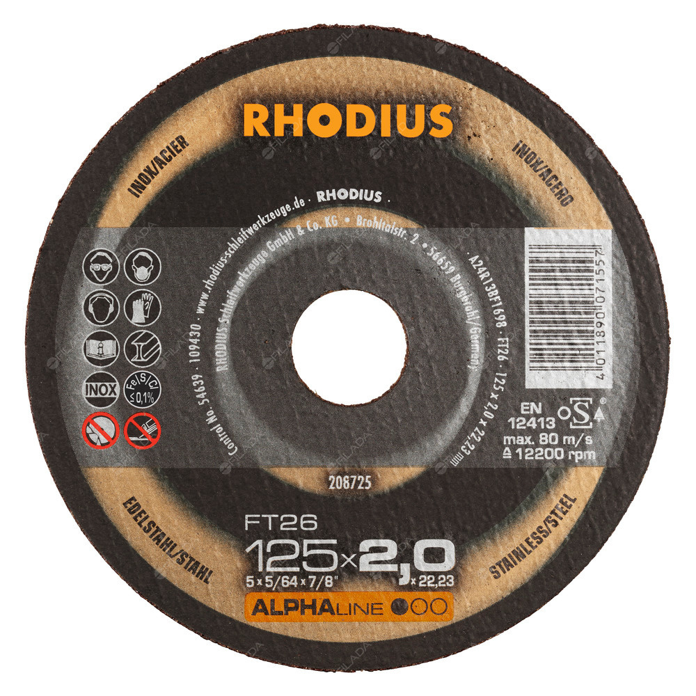 RHODIUS řezný kotouč FT26 125x2,0x22 ALPHAline -  RHODIUS řezný kotouč FT26 125x2,0x22 ALPHAline 208725