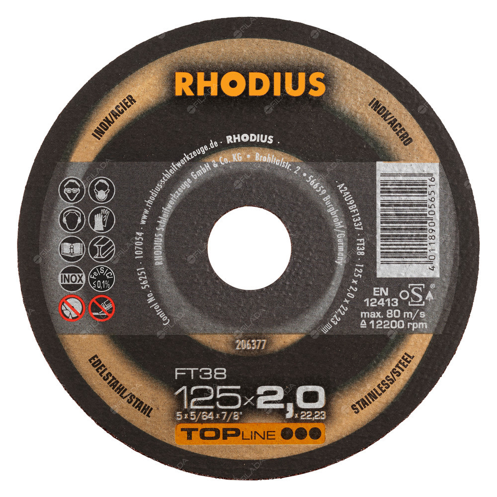 RHODIUS řezný kotouč FT38 125x3,0x22 TOPline na nerez - RHODIUS řezný kotouč FT38 125x3,0x22 TOPline na nerez 203886