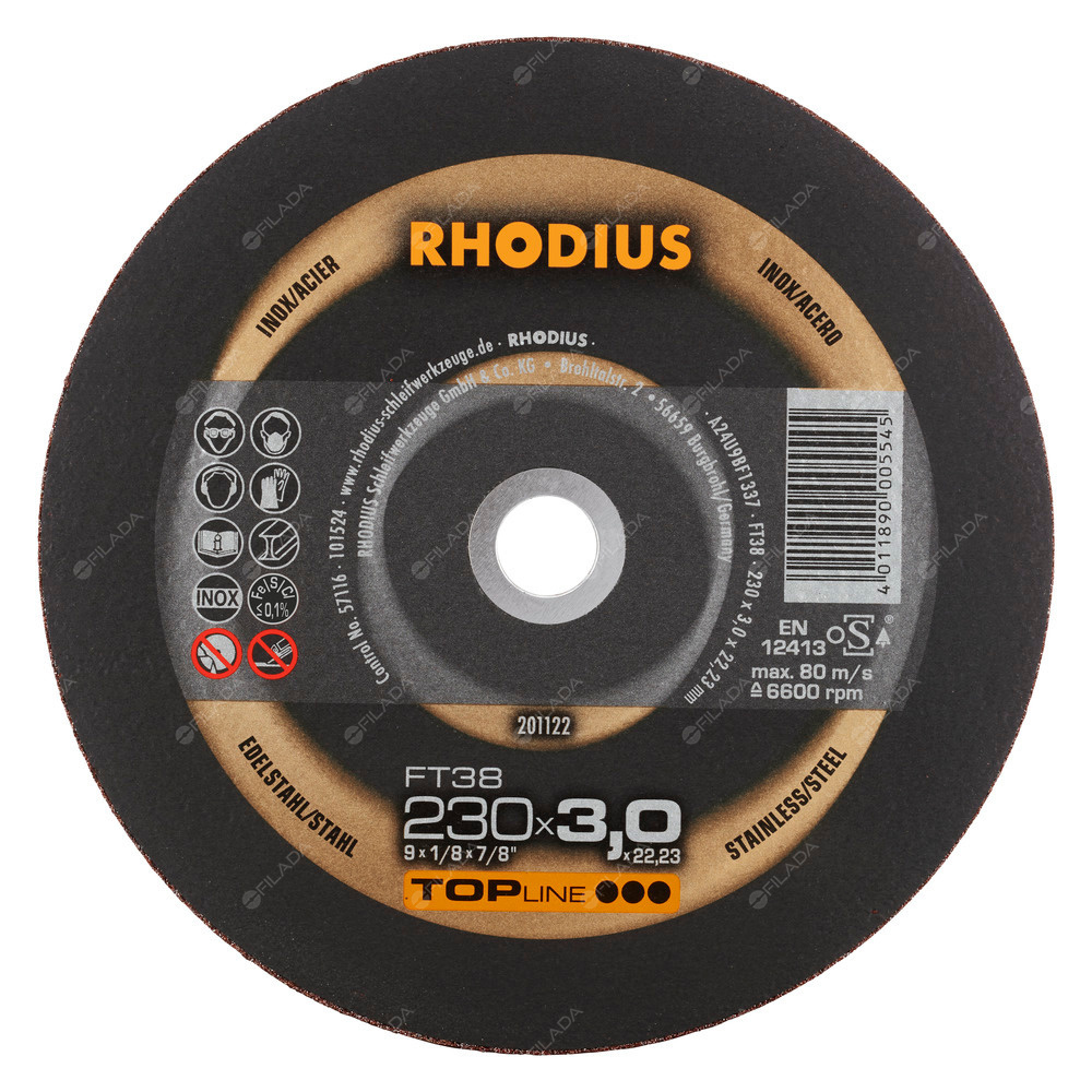RHODIUS řezný kotouč FT38 230x3,0x22 TOPline na nerez