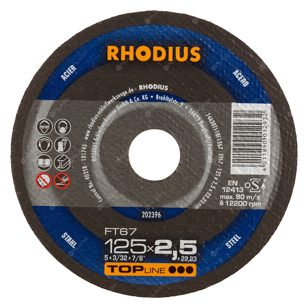 RHODIUS řezný kotouč FT67 125x2,5x22 TOPline na ocel -  RHODIUS řezný kotouč FT67 125x2,5x22 TOPline na ocel 202396