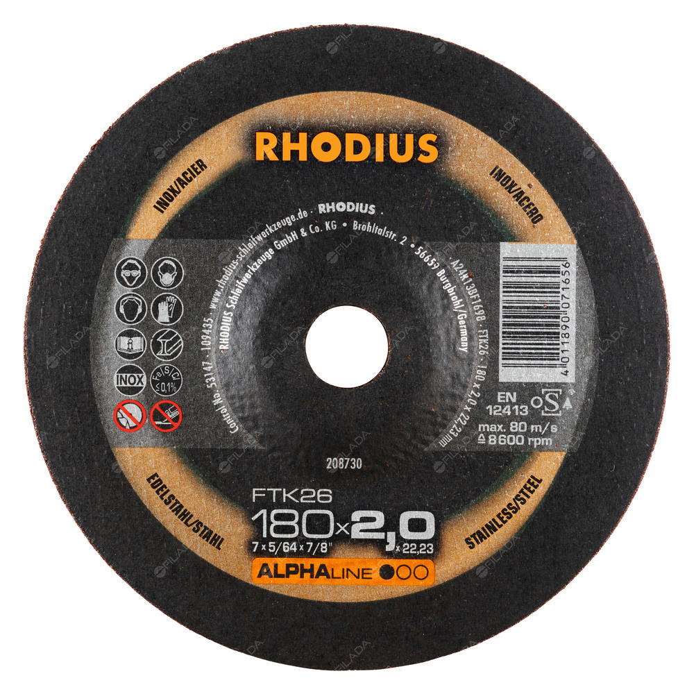 RHODIUS řezný kotouč FTK26 180x2,0x22 ALPHAline na nerez