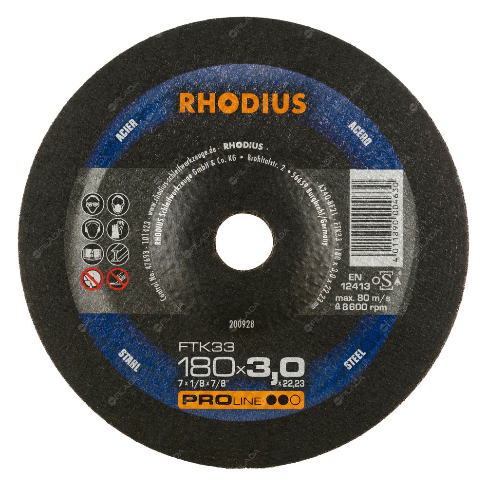 RHODIUS řezný kotouč FTK33 180x3,0x22 PROline na ocel - RHODIUS řezný kotouč FTK33 180x3,0x22 PROline na ocel 200928