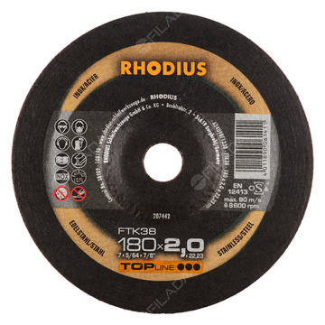  RHODIUS řezný kotouč FTK38 180x2,0x22 TOPline na nerez 207442