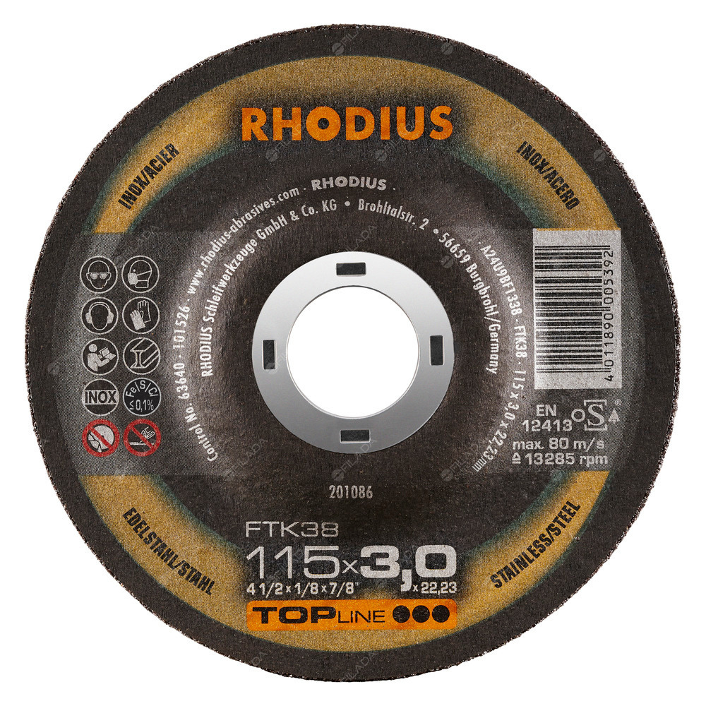 RHODIUS řezný kotouč FTK38 115x3,0x22 TOPline na nerez -  RHODIUS řezný kotouč FTK38 115x3,0x22 TOPline na nerez 201086