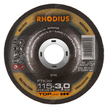  RHODIUS řezný kotouč FTK38 115x3,0x22 TOPline na nerez 201086