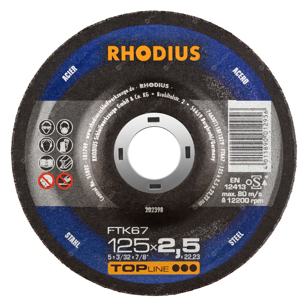 RHODIUS řezný kotouč FTK67 125x2,5x22 TOPline na ocel -  RHODIUS řezný kotouč FTK67 125x2,5x22 TOPline na ocel 202398