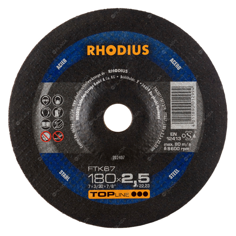 RHODIUS řezný kotouč FTK67 180x2,5x22 TOPline na ocel - RHODIUS řezný kotouč FTK67 180x2,5x22 TOPline na ocel 202407