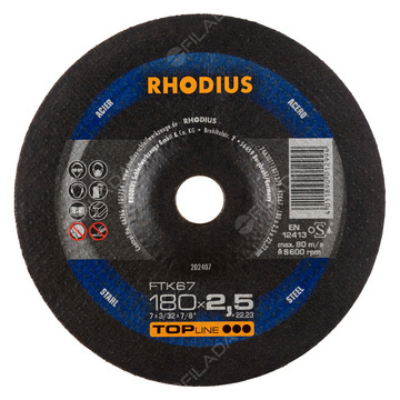RHODIUS řezný kotouč FTK67 180x2,5x22 TOPline na ocel 202407