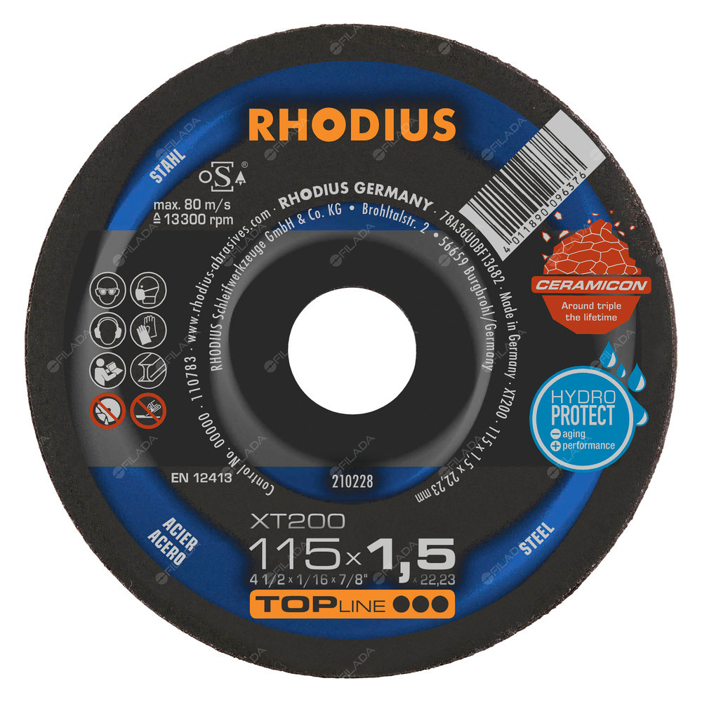 RHODIUS řezný kotouč XT200 115x1,5x22 TOPline na ocel -  RHODIUS řezný kotouč XT200 115x1,5x22 TOPline na ocel 210228