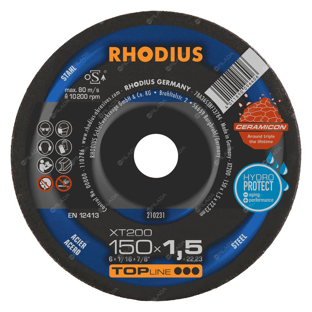RHODIUS řezný kotouč XT200 150x1,5x22 TOPline na ocel - RHODIUS řezný kotouč XT200 150x1,5x22 TOPline na ocel 210231