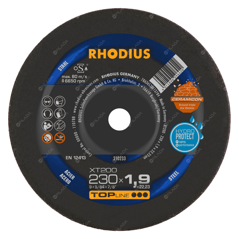 RHODIUS řezný kotouč XT200 230x1,9x22 TOPline na ocel - RHODIUS řezný kotouč XT200 230x1,9x22 TOPline na ocel 210233
