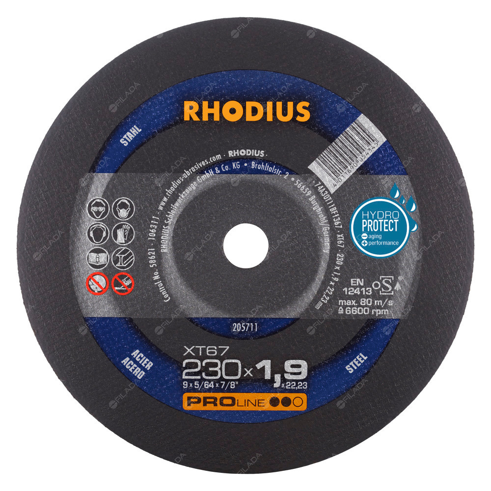 RHODIUS řezný kotouč XT67 230x1,9x22 PROline na ocel -  RHODIUS řezný kotouč XT67 230x1,9x22 PROline na ocel 205711