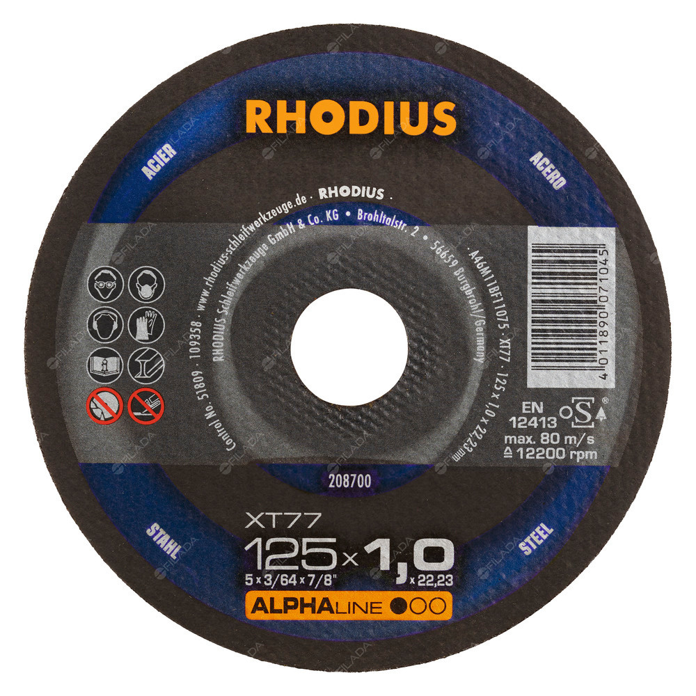 RHODIUS řezný kotouč XT77 125x1,0x22 ALPHAline na ocel -  RHODIUS řezný kotouč XT77 125x1,0x22 ALPHAline na ocel 208700