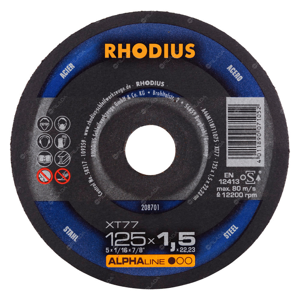RHODIUS řezný kotouč XT77 125x1,5x22 ALPHAline na ocel - RHODIUS řezný kotouč XT77 125x1,5x22 ALPHAline na ocel 208701