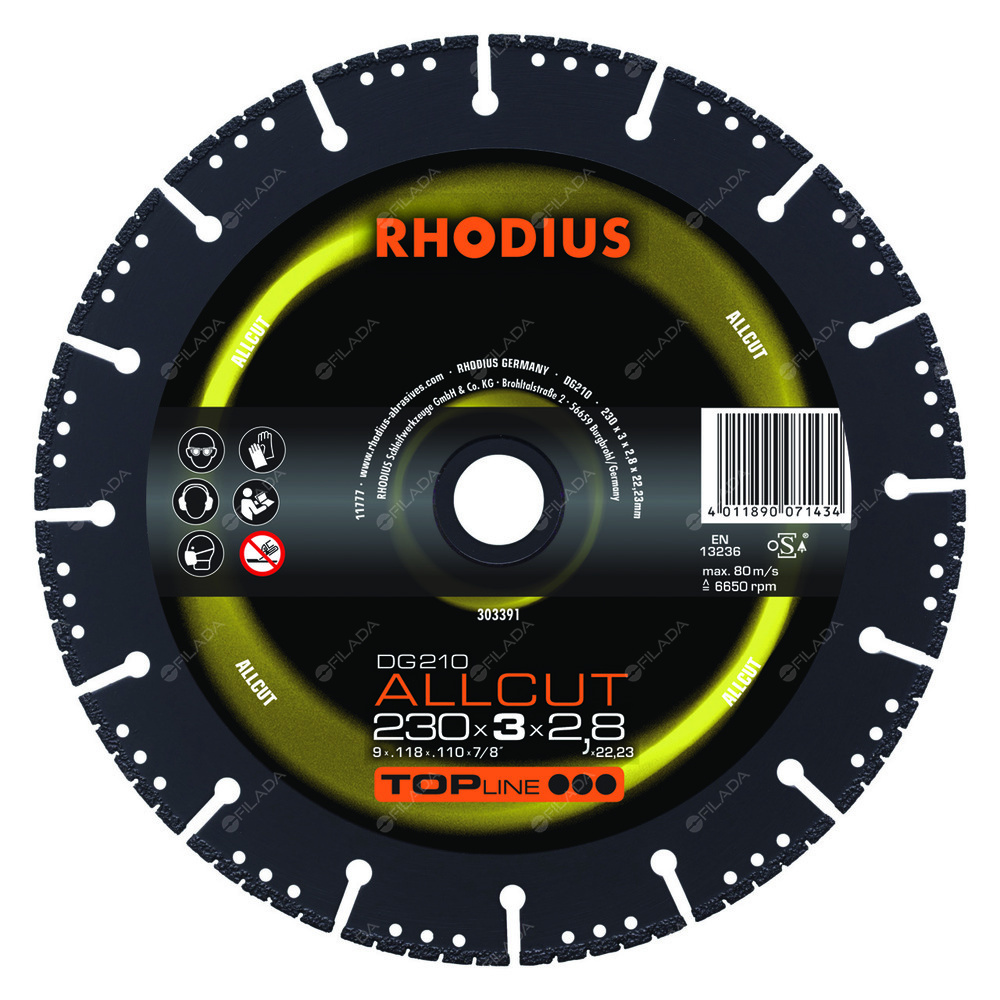 RHODIUS diamantový řezný kotouč DG210 ALLCUT 230x3,0x2,8x22