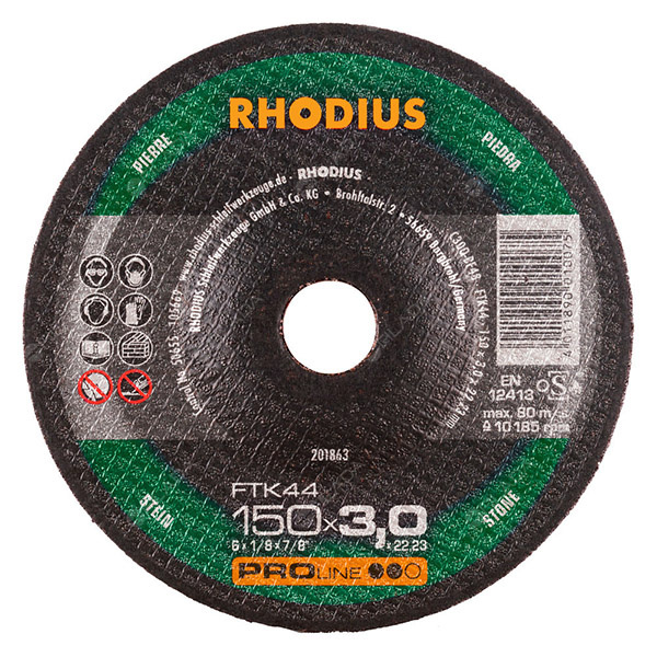 RHODIUS řezný kotouč FTK44 150x3,0x22 PROline na kámen -  RHODIUS řezný kotouč FTK44 150x3,0x22 PROline na hliník 201863