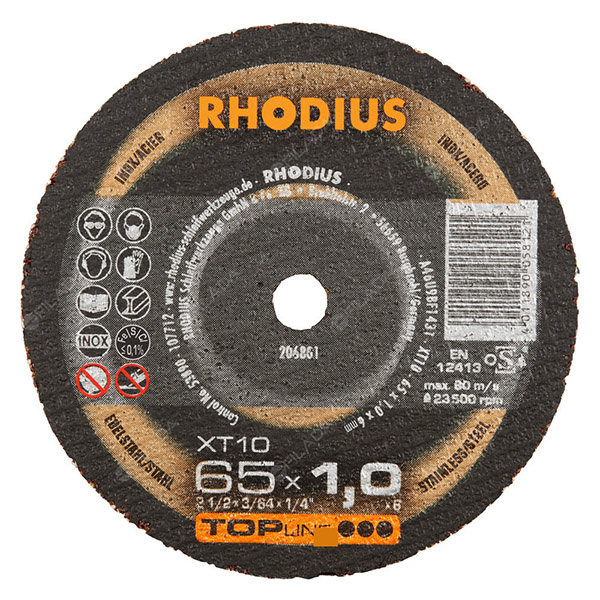 RHODIUS řezný kotouč XT10 MINI 65x1,0x6 TOPline na ocel a nerez 206801