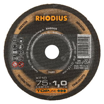 RHODIUS řezný kotouč XT10 MINI 75x1,0x10 TOPline na ocel a nerez 206803