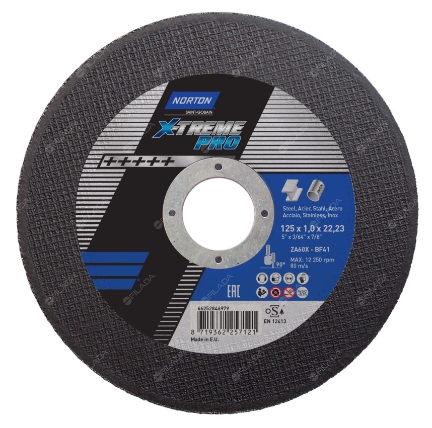 NORTON řezný kotouč X-TREME PRO 125x1,0x22   na ocel a nerez - NORTON řezný kotouč XtremePRO 125x1,0x22 INOX 66252846979