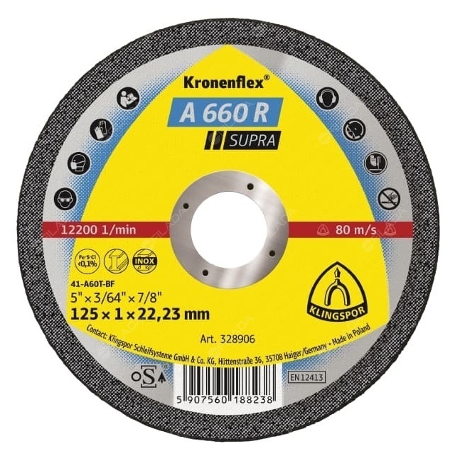 KLINGSPOR řezný kotouč A660R SUPRA 125x1,0x22 ocel, nerez -  KLINGSPOR řezný kotouč SUPRA A660R 125x1,0x22 328906