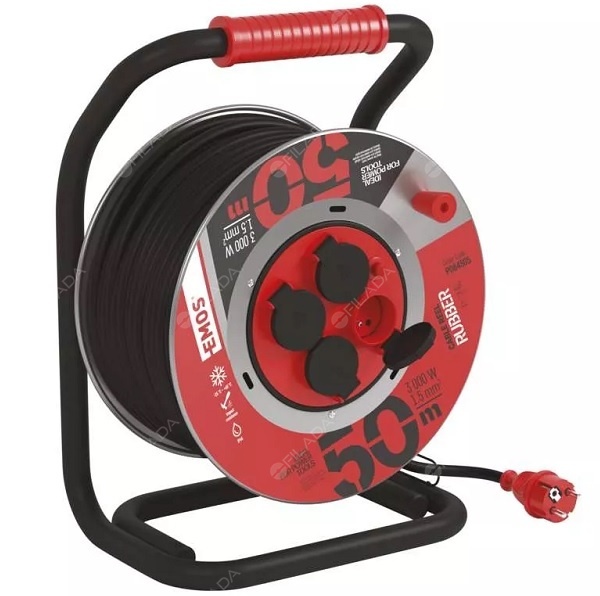 EMOS prodlužovací kabel guma 50m/3x1,5 kov. buben 4 zásuvky IP44 P084505 1908245012