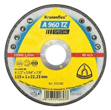 KLINGSPOR řezný kotouč A960TZ SPECIAL 115x1,0x22 ocel, nerez 322180