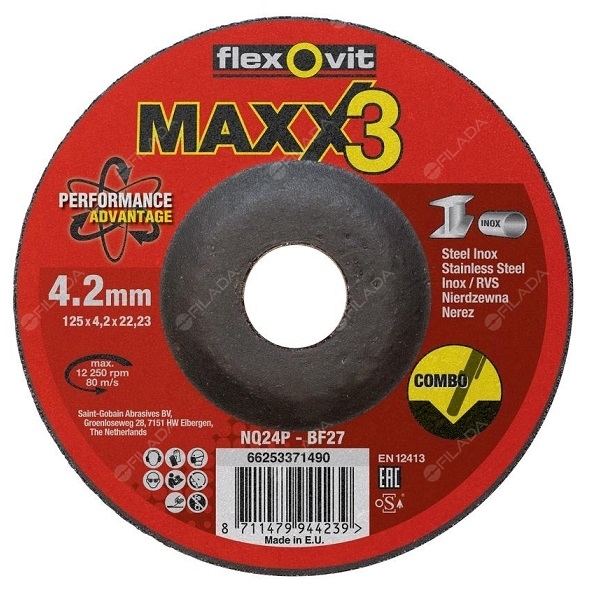 FLEXOVIT brusný kotouč MAXX3 125x4,2x22 INOX 66253371490
