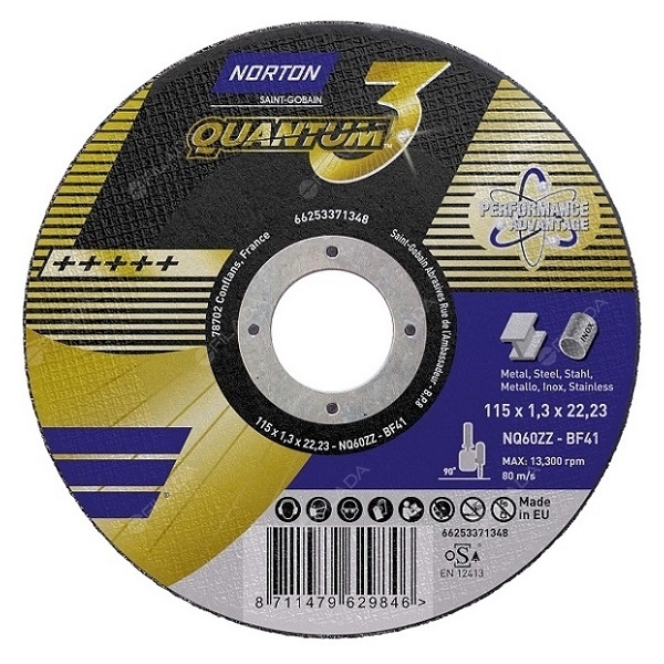 NORTON řezný kotouč QUANTUM3 115x1,3x22 CERAMIC INOX 66253371348