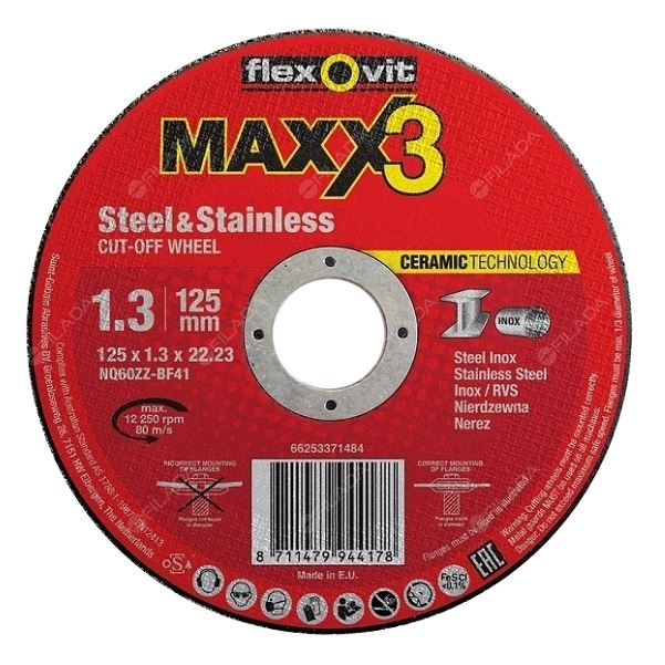 FLEXOVIT řezný kotouč MAXX3 125x1,3x22 CERAMIC INOX 66253371484
