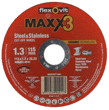 FLEXOVIT řezný kotouč MAXX3 115x1,3x22 CERAMIC INOX 66253371481
