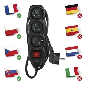 EMOS prodlužovací kabel 3 zásuvky s vypínačem 3m černý PC1313R - EMOS prodlužovací kabel 3 zásuvky 3m 3x1,5 PVC černý PC1313R 1902330301