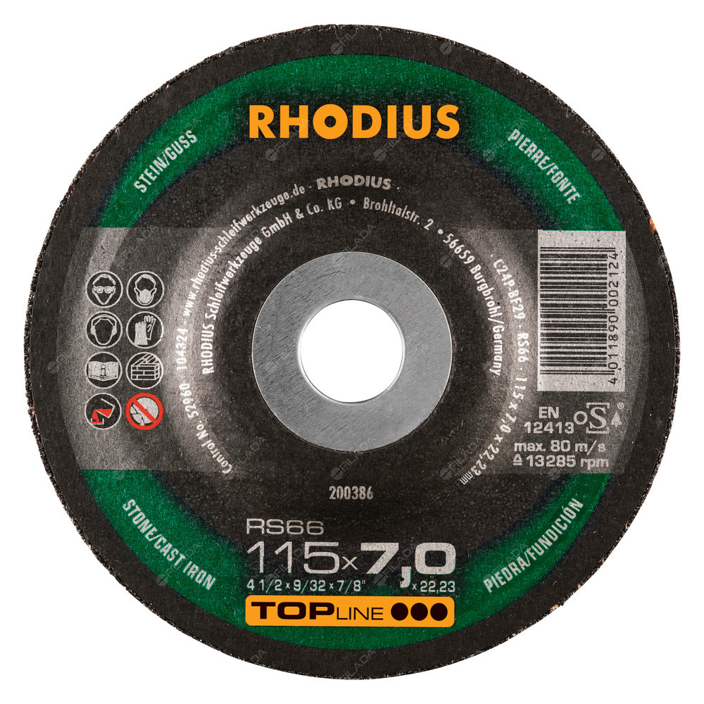 RHODIUS brusný kotouč RS66 115x7,0x22 TOPline na kámen a litinu -  RHODIUS brusný kotouč RS66 115x7,0x22 TOPline na kámen a litinu 200386