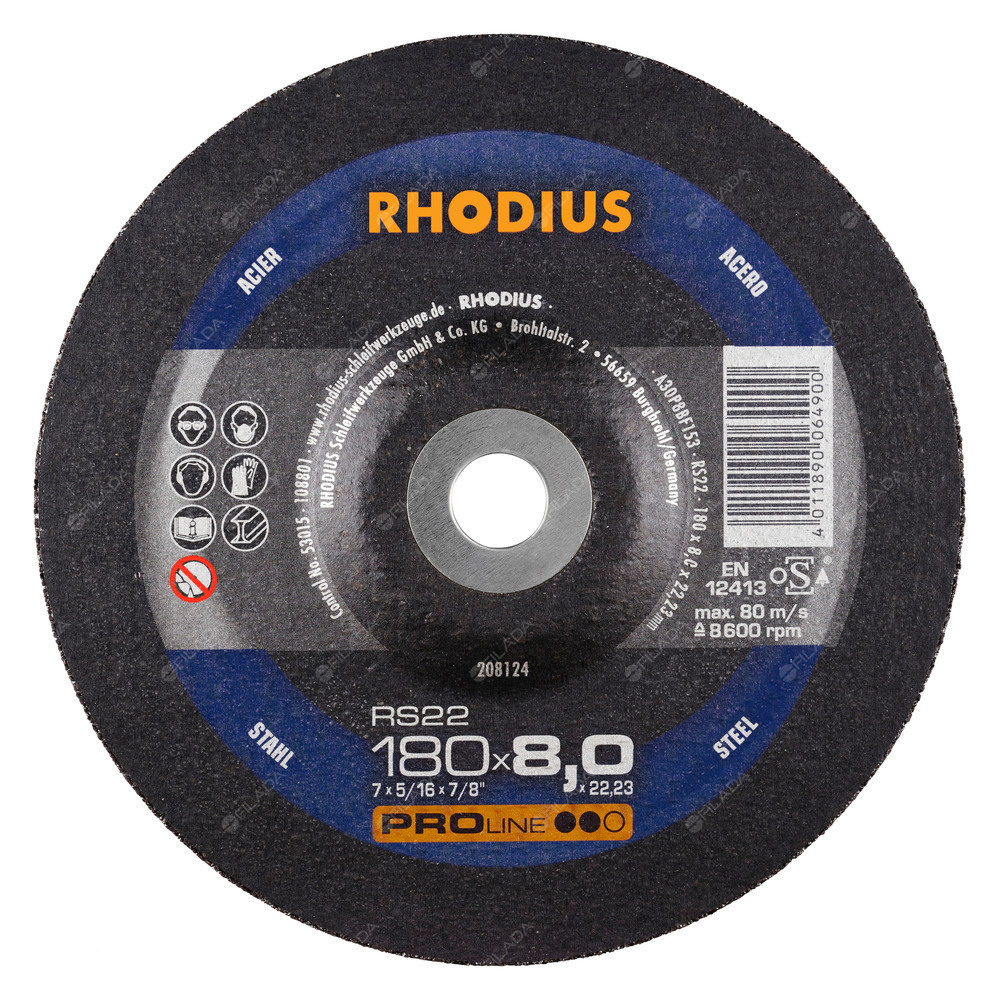 RHODIUS brusný kotouč RS22 180x8,0x22 PROline na ocel a litinu -  RHODIUS brusný kotouč RS22 180x8,0x22 PROline na ocel a litinu 208124