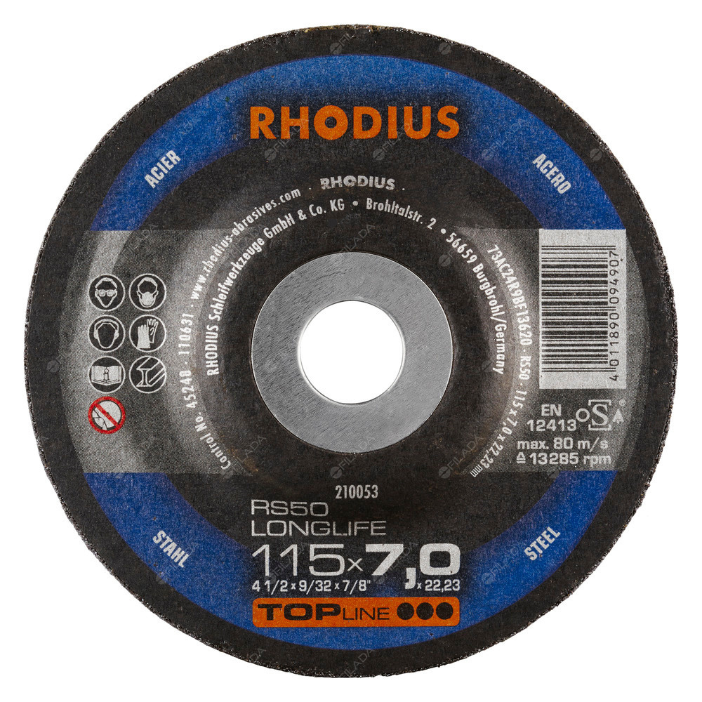 RHODIUS brusný kotouč RS50 LONGLIFE 115x7,0x22 TOPline na ocel a litinu -  RHODIUS brusný kotouč RS50 LONGLIFE 115x7,0x22 TOPline na ocel a litinu 210053