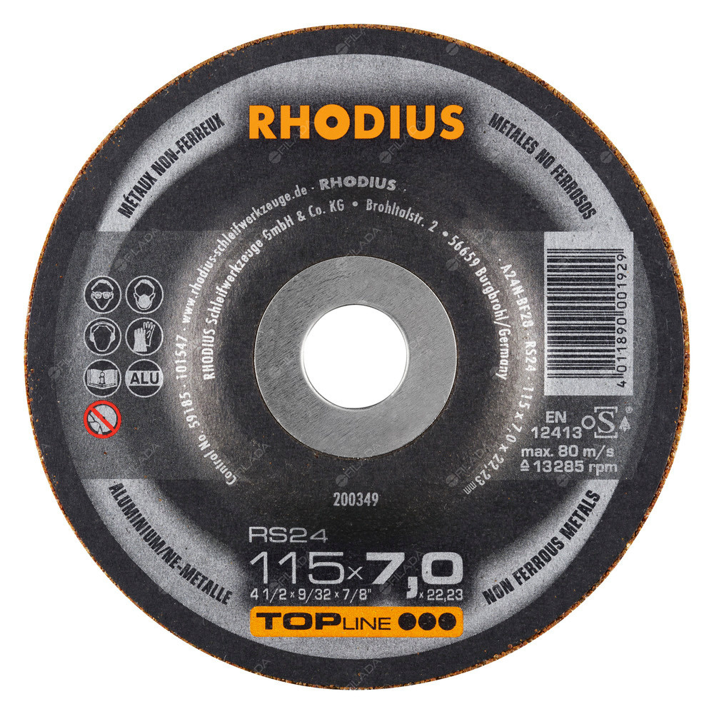 RHODIUS brusný kotouč RS24 115x7,0x22 TOPline na hliník -  RHODIUS brusný kotouč RS24 115x7,0x22 TOPline na hliník 200349